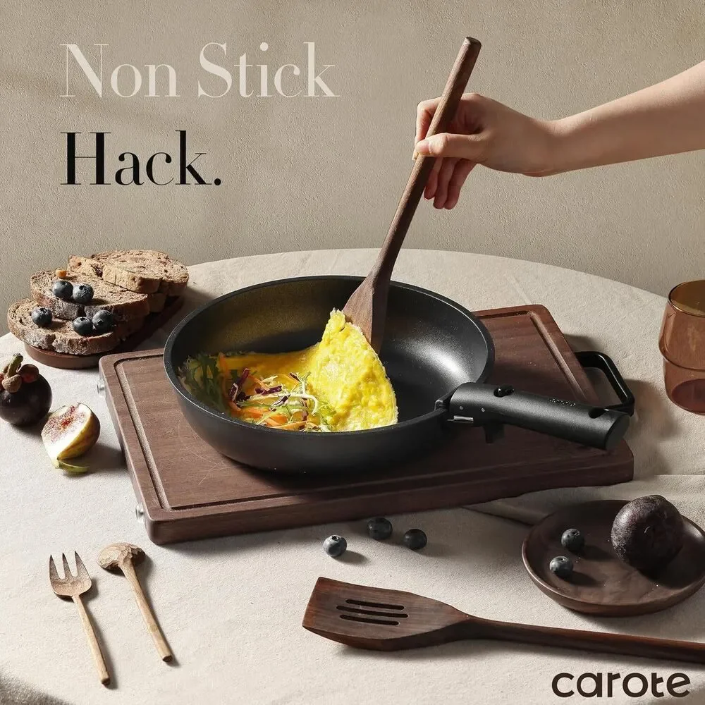 CAROTE 11pcs Nonstick Cookware Set With Detachable Handle, Oven Safe Black